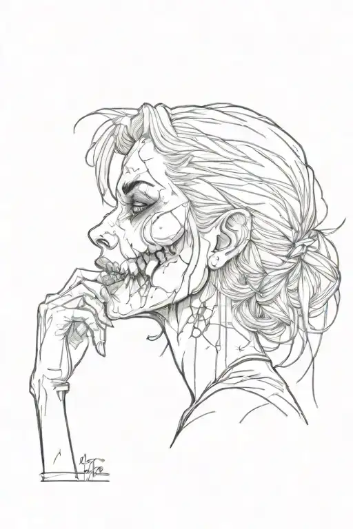 zombie emo girl side profile tattoo design idea