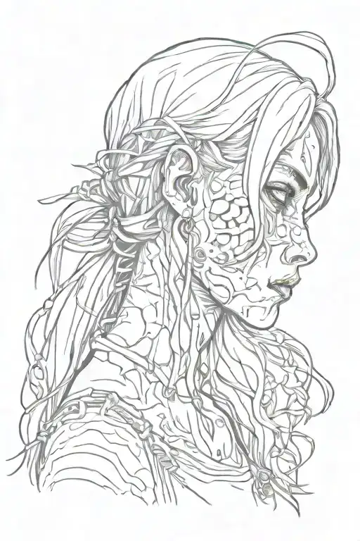 zombie emo girl side profile tattoo design idea