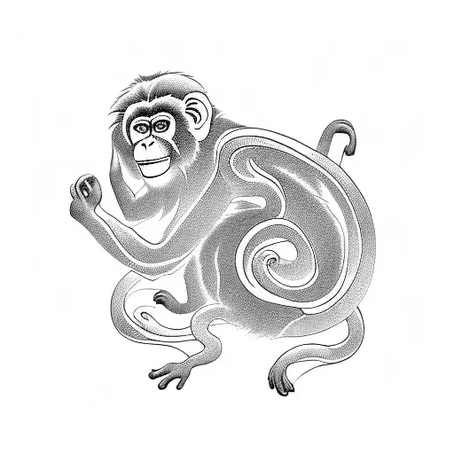 year of the monkey small monkey with "monkey" in Chinese tattoo design idea