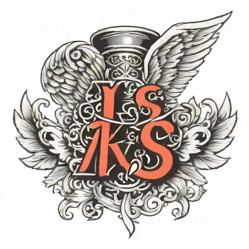 letters 'KJS' with angel wings on either side tattoo design idea