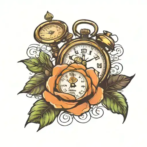 Tattoo that says with pain comes strength , with mistakes comes lessons,a rose and a stopwatch clock,111 angel number tattoo design idea