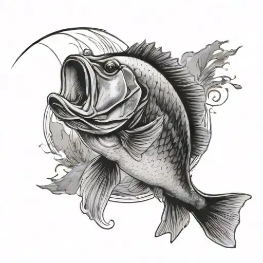 bass fishing scene tattoo design idea