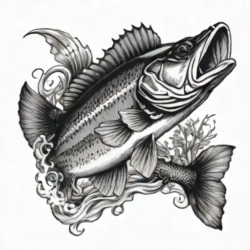 bass fishing scene tattoo design idea