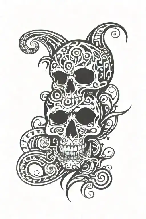 number 9 and skull face tattoo design idea