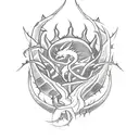 A sketch-style tattoo of a Court of Thorns and Roses emblem with dragon motifs tattoo design idea