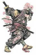 sleeping ronin with katana under a large pink cherry blossom tree tattoo design idea