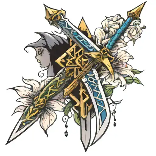 zelda master sword and lily flowers tattoo design idea