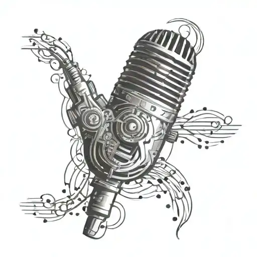 A fashion-inspired design featuring a microphone and circuitry tattoo design idea