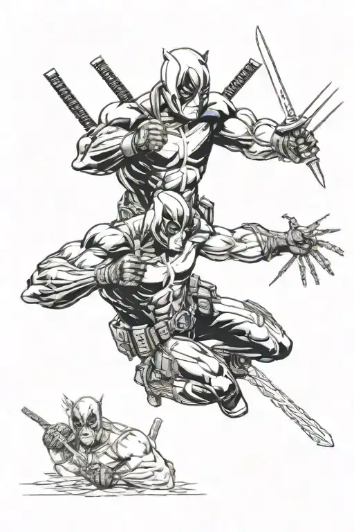 Deadpool fighting wolverine tattoo design idea