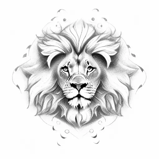 half Angel half Lion with red rose at the bottom in a cloud background  tattoo design idea