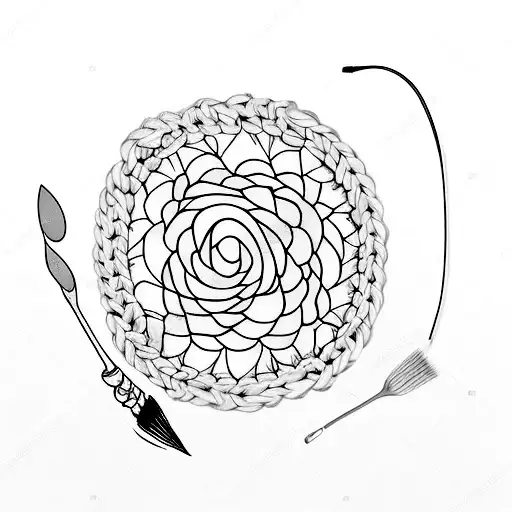 A minimalist tattoo of a paintbrush and crochet hook crossed, representing your passion for painting and crotchet tattoo design idea