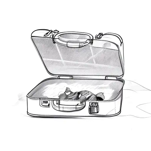 A sketch of a suitcase filled with various animals peeking out tattoo design idea