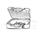 A sketch of a suitcase filled with various animals peeking out tattoo design idea