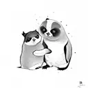 panda penguin and persian cat hugging each other happily tattoo design idea