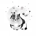 panda penguin and persian cat hugging each other happily tattoo design idea
