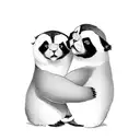 panda penguin and persian cat hugging each other happily tattoo design idea