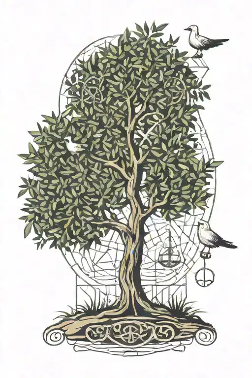 Libra (Justice) Olive Tree (Peace): seagull freedom, ohm sign tattoo design idea