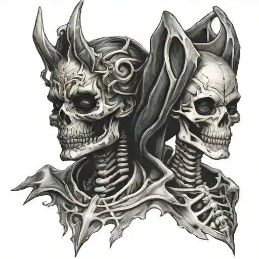 Devil woman and skeleton tattoo tattoo design idea