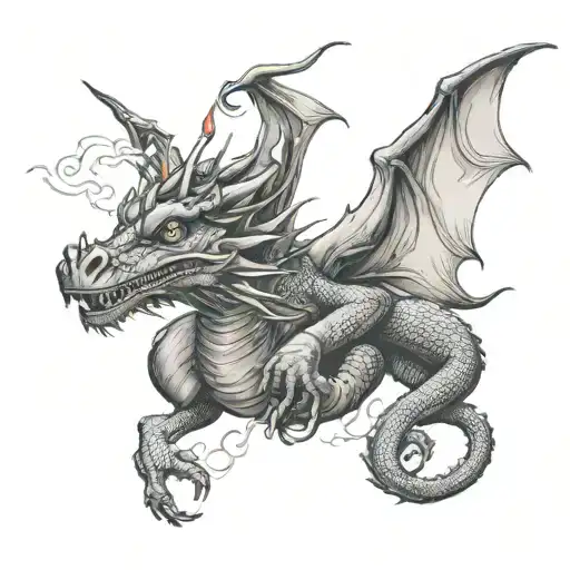 Dragon tattoo with smoked glasses and cigarette tattoo design idea