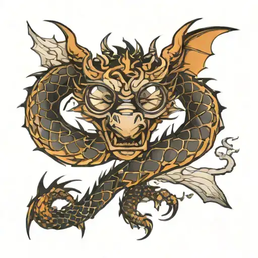 Dragon tattoo with smoked glasses and cigarette tattoo design idea