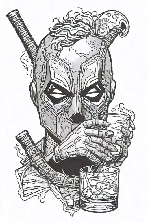 deadpool drinking whiskey tattoo design idea