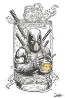 deadpool drinking whiskey tattoo design idea