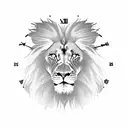 clock with lion tattoo design idea