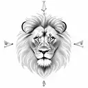 clock with lion tattoo design idea