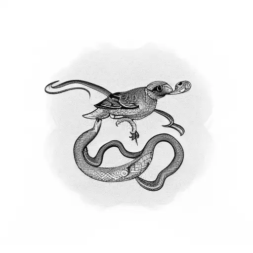 Two birds and a snake tattoo design idea