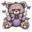 teddy bear with purple butterfly tattoo design idea