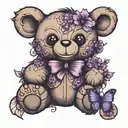 teddy bear with purple butterfly tattoo design idea
