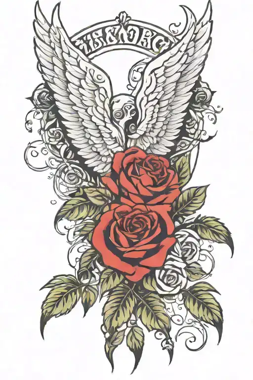 roses, spartan, angel wing, scripture  tattoo design idea