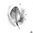 a bird feather with tree branches around it. a snake surrounding feather and has thunders around it. tattoo design idea