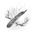 a bird feather with tree branches around it. tattoo design idea