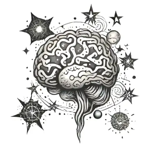 A cosmic tattoo featuring a constellation of stars forming the shape of a brain, heart, soul, and spirit, symbolizing the interconnectedness of the universe tattoo design idea