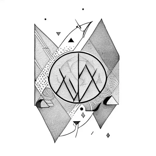 more of a long narrow tattoo geometric shapes with the different phases of the moon and arrow passing through them,  tattoo design idea