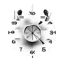 A blindfolded figure holding a broken clock, representing the concept of timelessness tattoo design idea