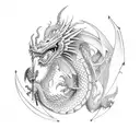 dragon guarding sword tattoo design idea