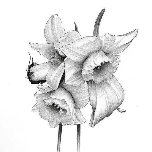 2 daffodils , 1 rose, 1 galdiolus bouquet tattoo design idea