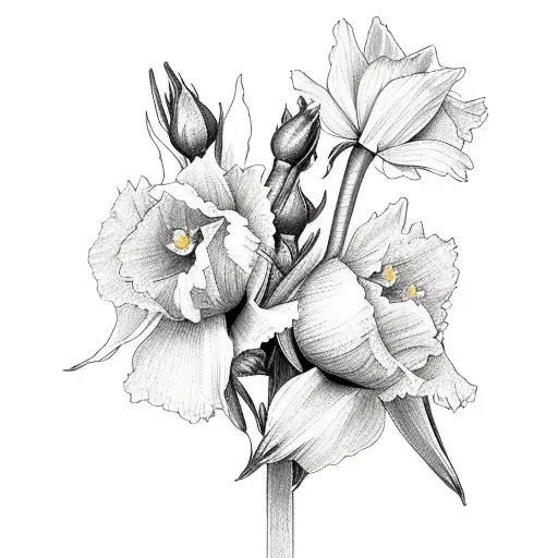 2 daffodils , rose, gladioli bouquet tattoo design idea