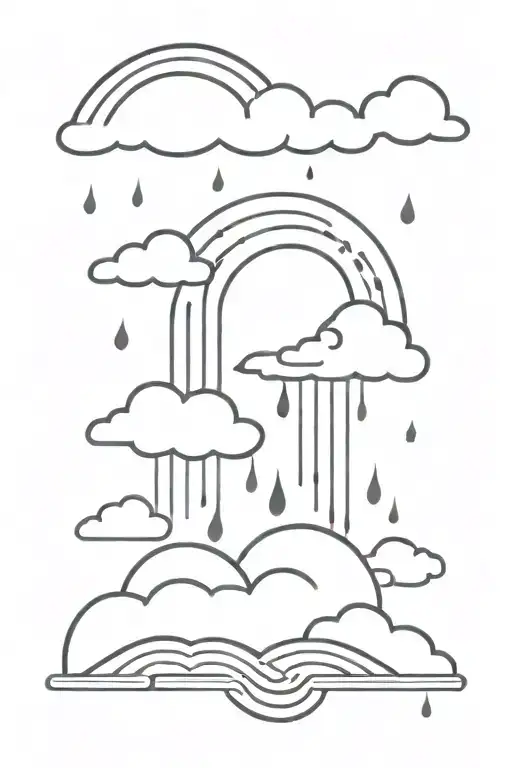 rainbow clouds fire rain tattoo design idea
