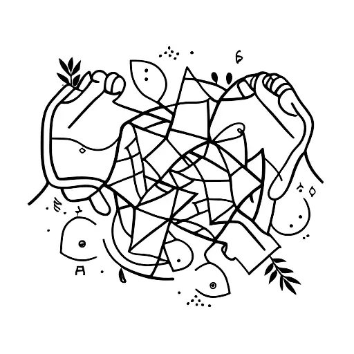 A minimalist tattoo of a group of friends and family holding hands while listening to music tattoo design idea