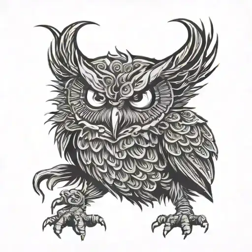 evil demonic owl tattoo design idea