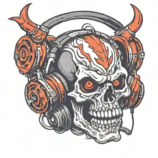 demon skull wearing headphones tattoo design idea