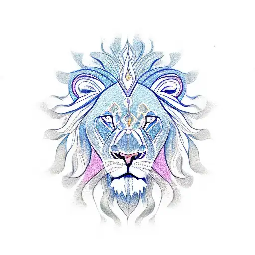 Meditating lion surrounded by sacred geometry tattoo design idea