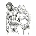 nude slim young pregnant european blonde teenage girl and muscular black man tattoo design idea