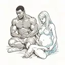 nude slim young pregnant european blonde teenage girl and muscular black man tattoo design idea