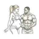 nude slim young pregnant european blonde teenage girl and muscular black man tattoo design idea