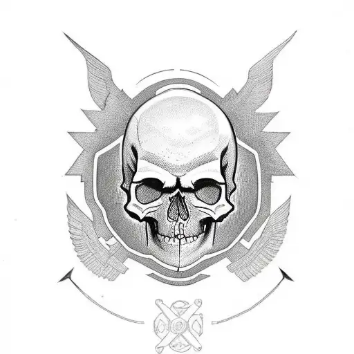 miquiztli skull with an Guatemalan symbol around it tattoo design idea
