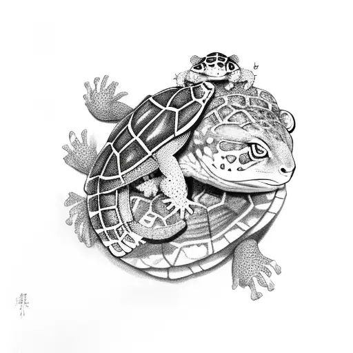 Leopard Gecko with a headband handing a turtle a heart tattoo design idea